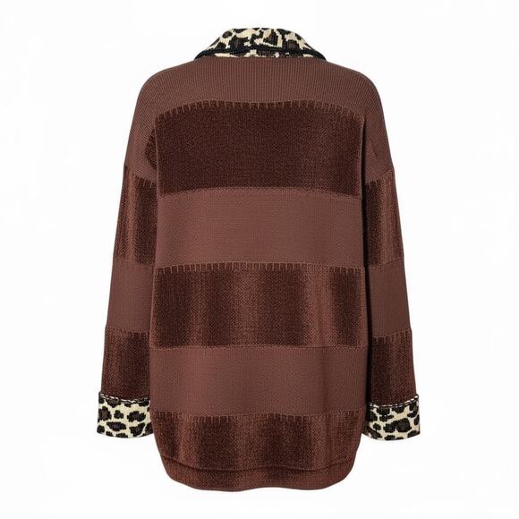 Berek Sweater Womens L Brown Animal Print Leopard Beaded Cardigan Button Vintage - Picture 14 of 16